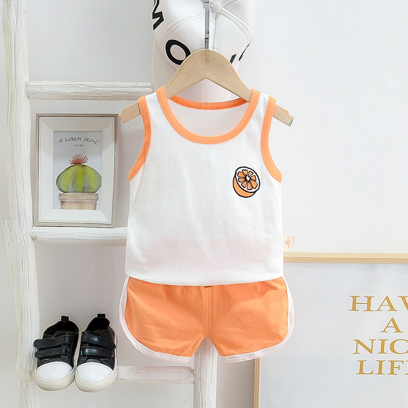 Bộ sát nách in hình hoa quả 5 màu cho bé trai bé gái