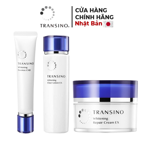 Bộ 3 Sản Phẩm Dưỡng Trắng Da Ban Đêm TRANSINO Essence EX II - Clear Lotion - Repair Cream