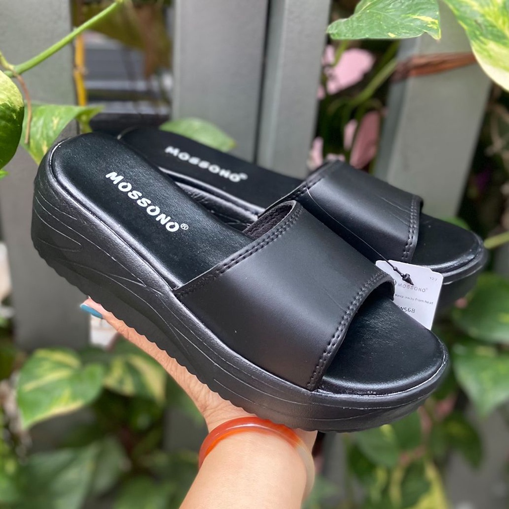 Dép Thái Nữ Quai Ngang Da Đế Cao Mossono YW568