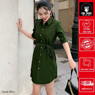 Áo sơ mi dáng dài màu xanh olive siêu hót