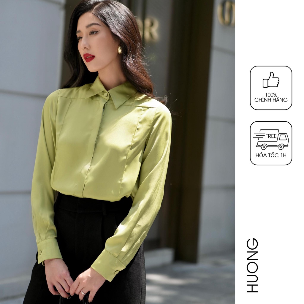Áo sơ mi lụa cổ đức và quần suông xếp li đen HUONG BOUTIQUE BSSM01