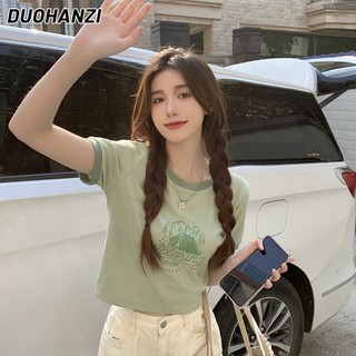 Áo croptop DUOHANZI tay ngắn dáng rộng phong cách thời trang Hàn Quốc dành cho nữ