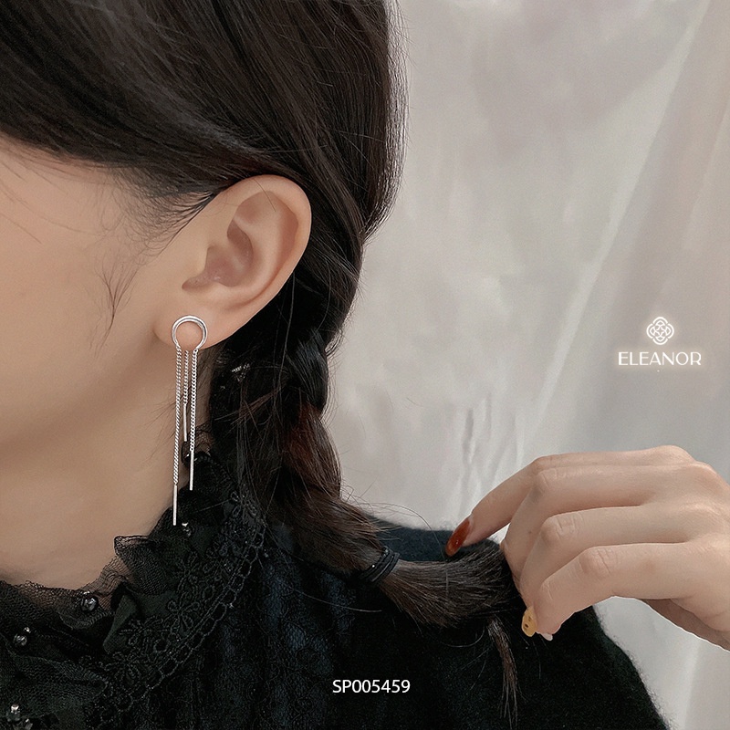 Bông tai nữ chuôi bạc 925 Eleanor Accessories dáng dài thiết kế hình tròn khuyết tua rua phụ kiện trang sức 5459