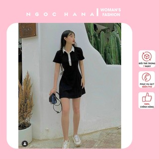 VÁY POLO DÁNG XÒE MÀU ĐEN PHỐI CỔ TRẮNG NGOCHANA HA11