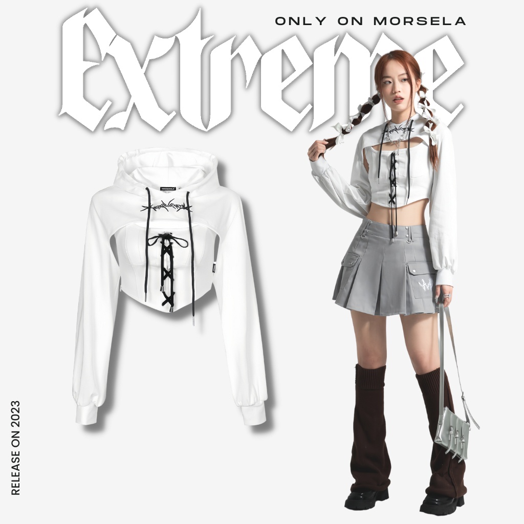 MORSELA® chính hãng - Set áo croptop nữ tay dài corset EXTREME kèm áo hoodie