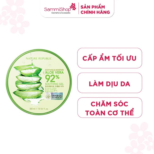 Combo 2 Nature Republic Gel dưỡng da Soothing & Moisture Aloe Vera 92% Soothing Gel (Jar) 300ml