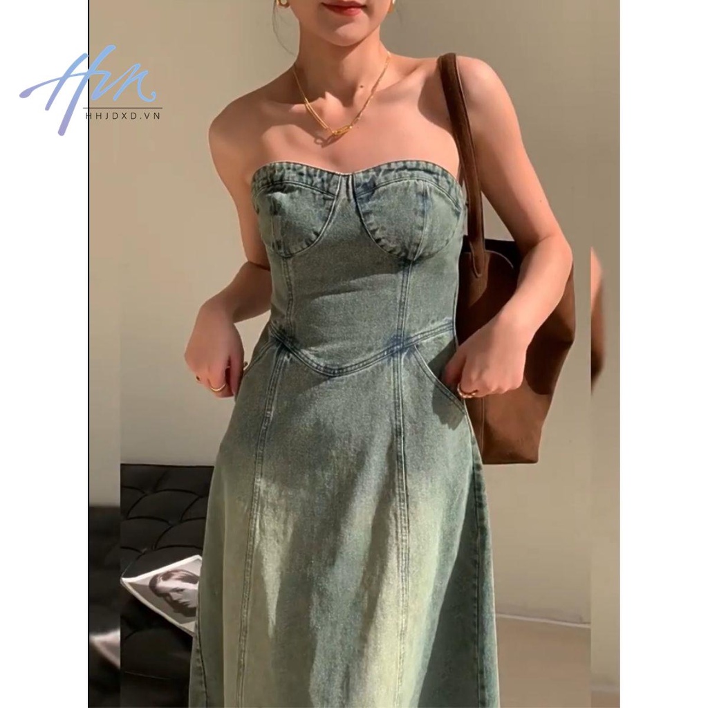 Đầm Denim Dài Dáng Chữ a Eo Cao Thời Trang Xuân Thu Phong Cách Pháp Cổ Điển Hàng Mới Dành Cho Bạn Nữ