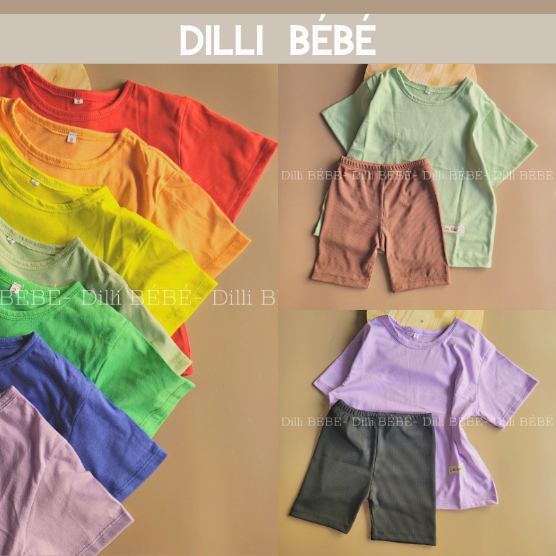 Áo thun màu trơn quần leggin ngố đùi cho bé traai bé gái đi chơi đi học 1 2 3 4 5 tuổi - Dilli Bebe