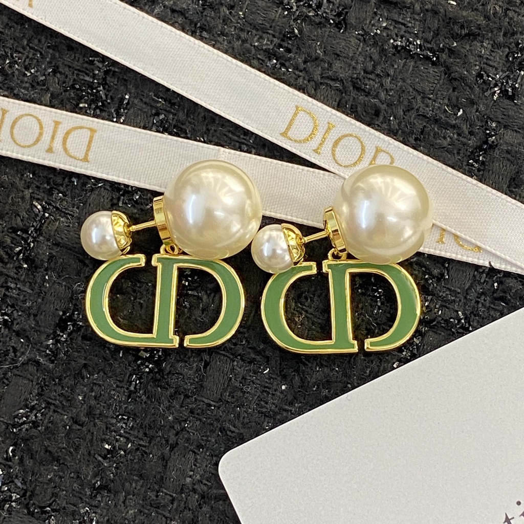 Bông tai pearl nữ Dior CD trang trí logo đơn giản