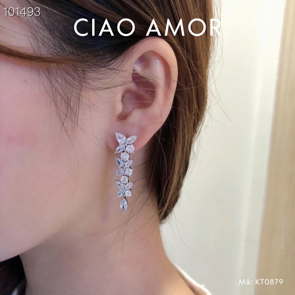 Khuyên tai nữ, Bông tai bạc 925 dài dây hoa tiểu thư lấp lánh dự tiệc Trang sức Ciao Amor - KT0879