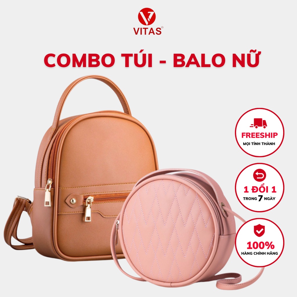 COMBO BALO NỮ THỜI TRANG + TÚI ĐEO CHÉO DA PHONG CÁCH VITAS VTCB05