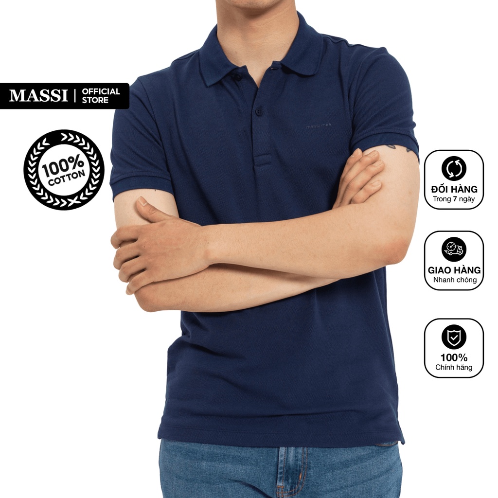 Áo Polo nam Massi 18 màu xanh navy trơn chất liệu vải co giãn