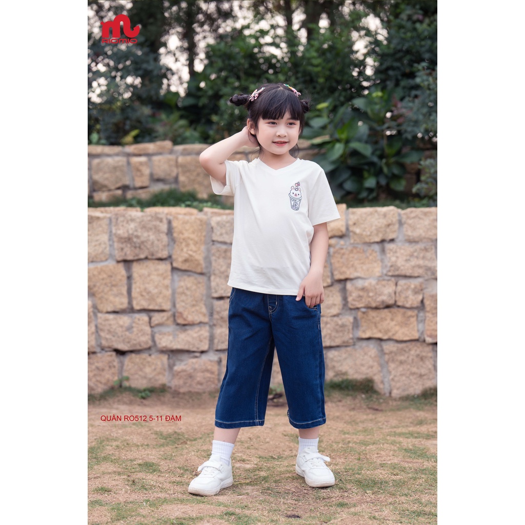 Quần jean lửng bé gái Riomio 5,6,7,8,9,10,11 tuổi sành điệu mềm mại thoải mái cho bé đi chơi dã ngoại RO512