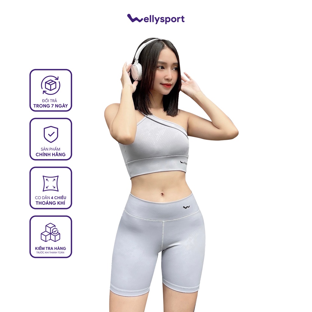 Set Đồ Tập Yoga Đùi Lệch Vai, Màu Xám Silver Gray, Welly Sport, Mã DLV