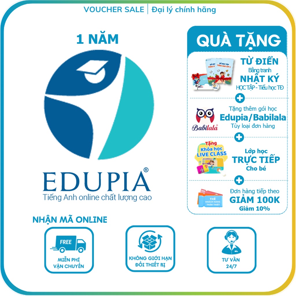 [VOUCBB99 giảm 100k] Edupia 1 năm - Toàn quốc [Evoucher] - Voucher mã học Tiếng Anh Edupia chuẩn Quốc tế