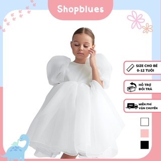 Váy công chúa bé gái SHOPBLUES chất liệu voan cao cấp màu Đen & Trắng tay phồng cực xinh cho bé từ 0-12 tuổi