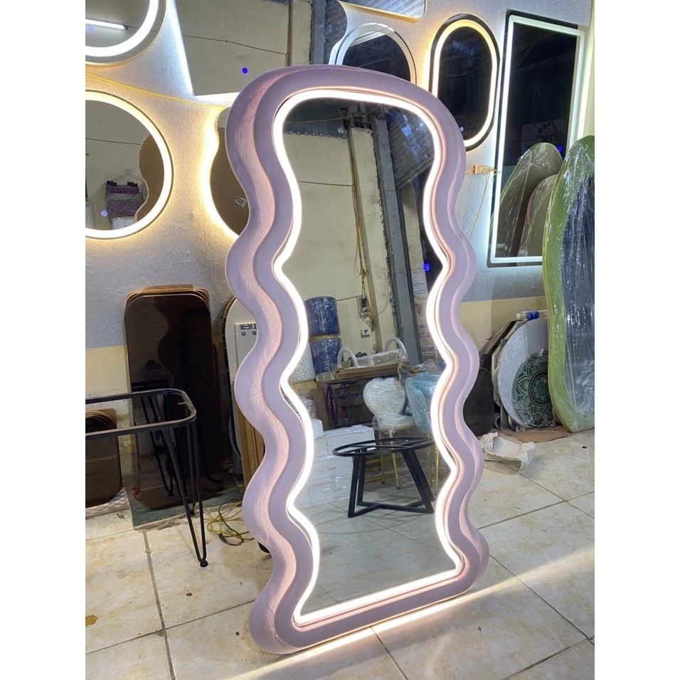 Freeship TP HCM. GƯƠNG BỌC NỈ LED 3 MÀU LƯỢN SÓNG 2 LỚP toàn thân 180x80 ⚡️SIÊU HOT⚡️ nịnh dáng