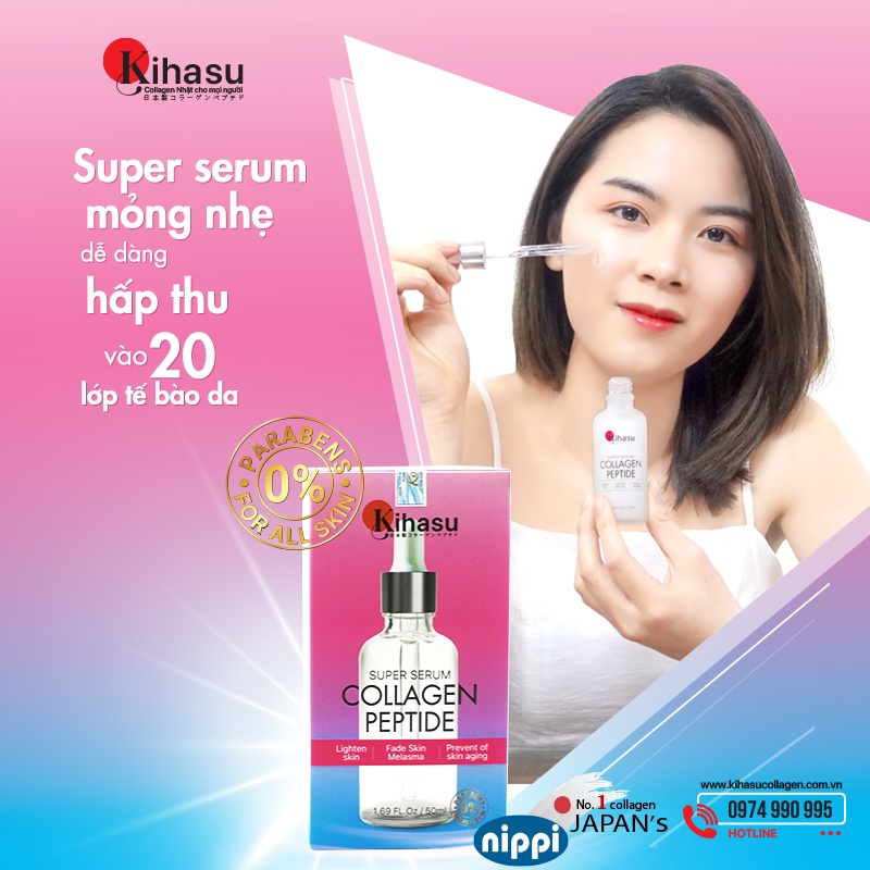 Serum làm mờ nám da, vết sạm, đốm nâu, da trắng sáng với Vitamin C, serum collagen peptide Kihasu Japan cho nam nữ