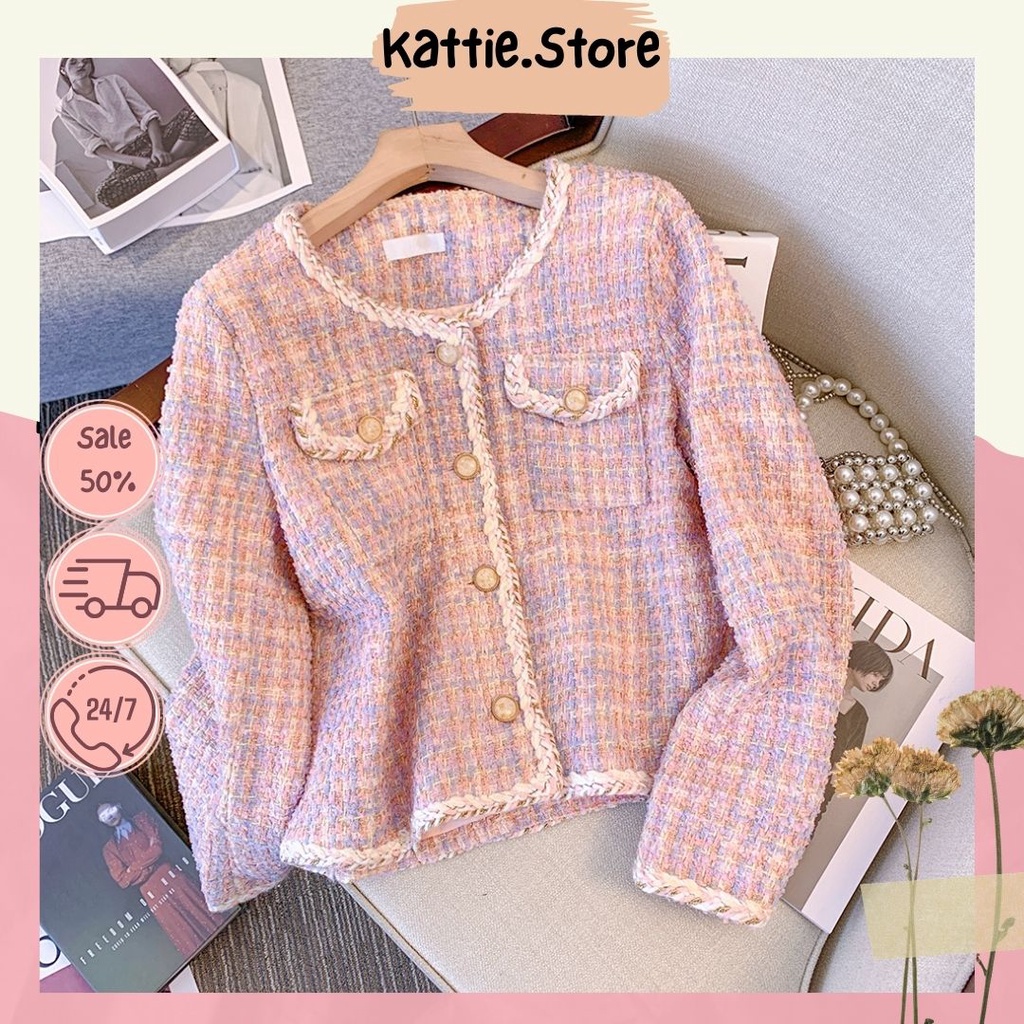 Áo khoác Dạ Tweed 2 Lớp Hàng QCCC Phong Cách Tiểu Thư Sang Trọng