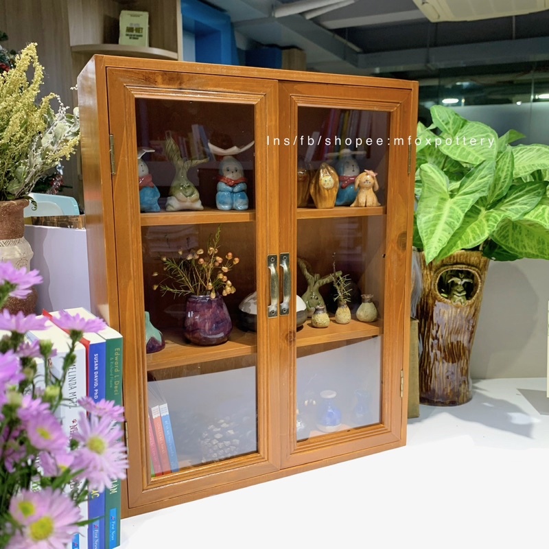 Kệ tủ gỗ vintage, đựng đồ gốm, đồ lưu niệm, mỹ phẩm, nước hoa, decor