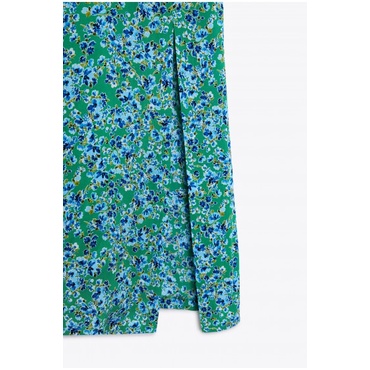 ZARA Đức - Đầm midi hai dây hoa nhí dáng dài cúp ngực lưng thun xẻ tà xanh dương sale auth new có sẵn 7484/163