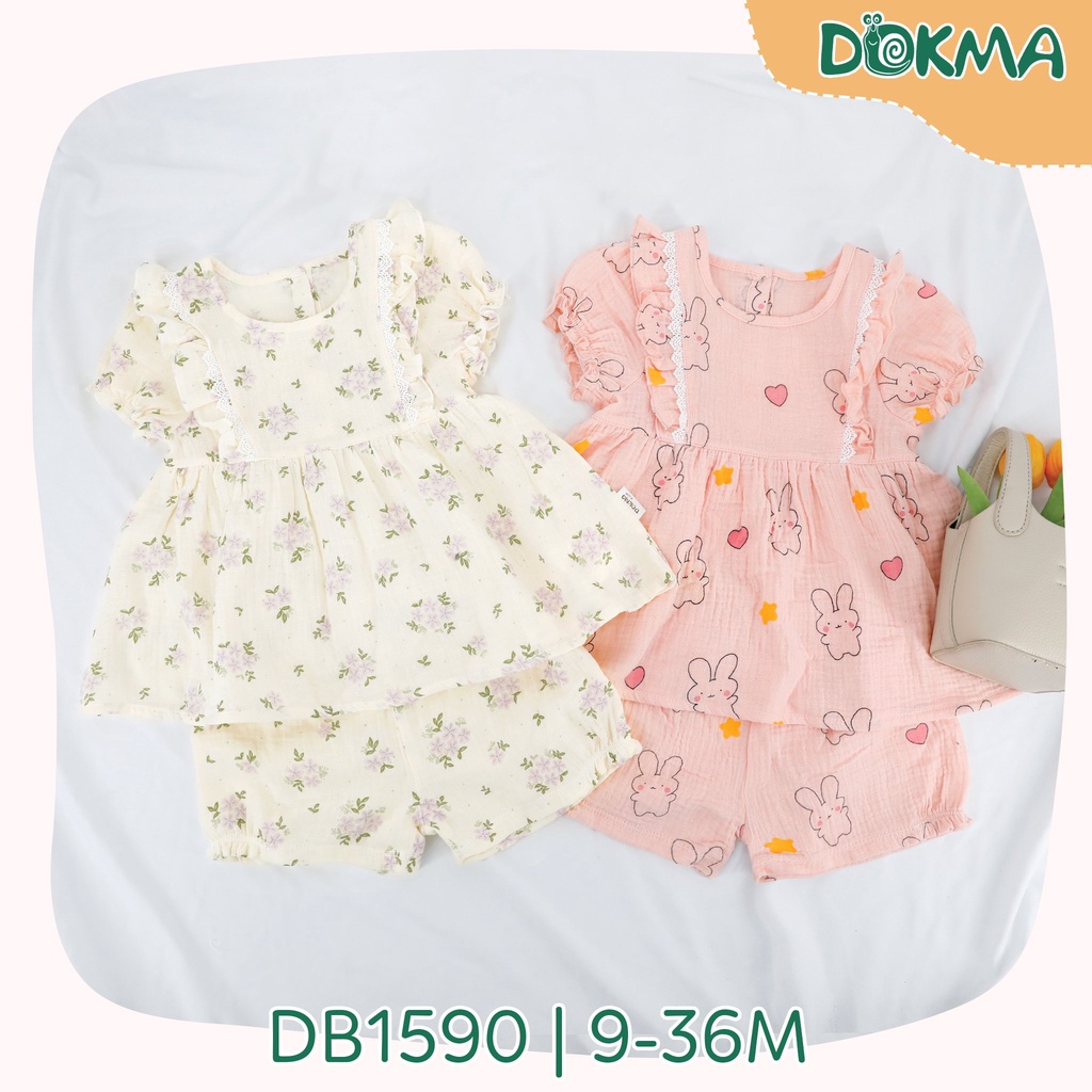 Bộ xô Muslin Dokma cho bé gái bề mặt vải mềm mại, thấm hút tốt thông thoáng cho bé.
