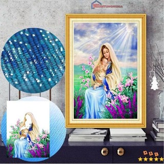 Tranh đính đá - tranh thêu chữ thập đức mẹ bồng chúa