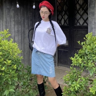 T0mmy h!lfiger chân váy denim xanh nhạt logo chữ nhỏ basic dễ phối đồ