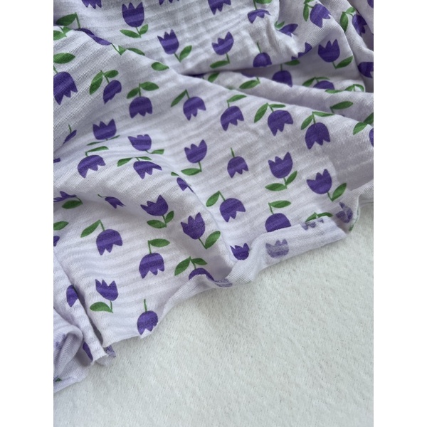 Vải cotton giấy Hàn hình hoa tulip nhí màu tím