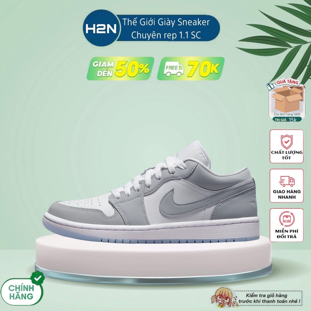 Giày Jordan xám trắng đế xanh, Giày Jordan 1 cổ thấp JD grey xám đế xanh bản đẹp full box bill. H2N_official