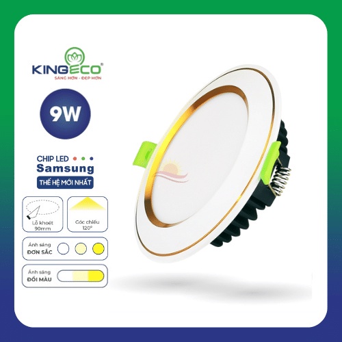 Đèn led trang trí downlight âm trần KINGLED Viền Bạc Viền Vàng mặt cong 7w 9w