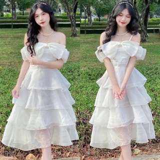 Váy trễ vai 4 tầng dự tiệc kỉ yếu prom, đầm đi tiệc dáng dài