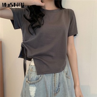 Áo Thun Tay Ngắn Phối Dây Rút Thiết Kế Độc Đáo Dễ Thương