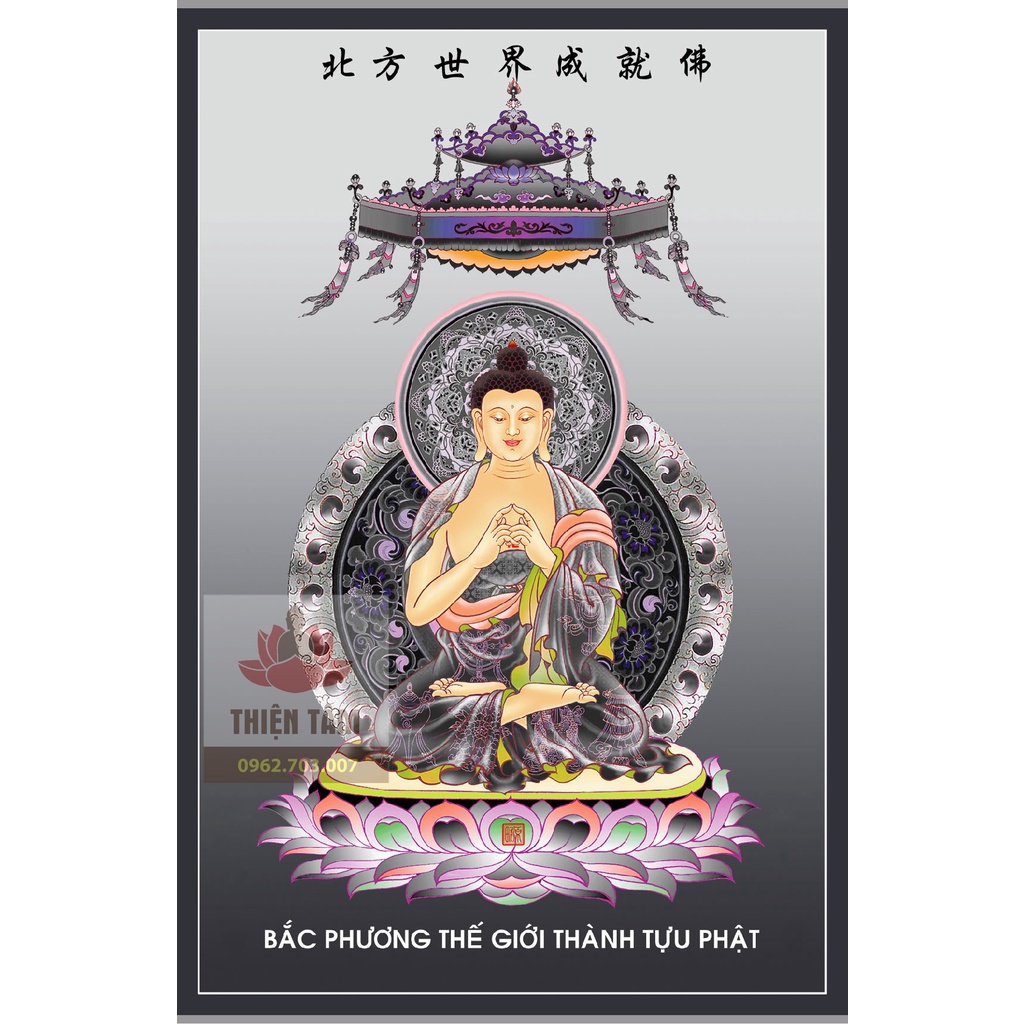 Bộ 5 tranh Ngũ Phương Phật dán tường 40x60cm bằng decal nhựa 3 lớp siêu dai siêu bền (decal oto)
