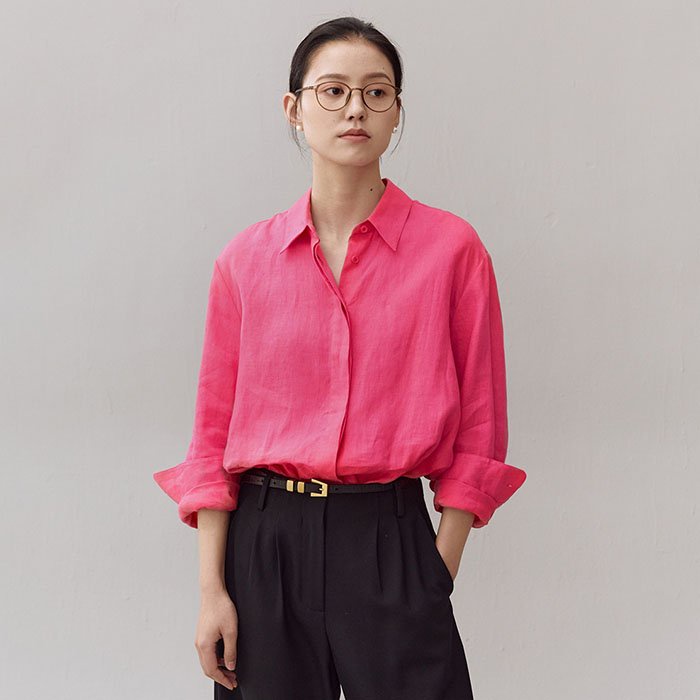 (TỔNG KHO LÂM ANH CHUYÊN SỈ) Áo sơ mi công sở nữ Basic Form rộng trễ vai, chất vải Linen tưng Hàn mềm mát