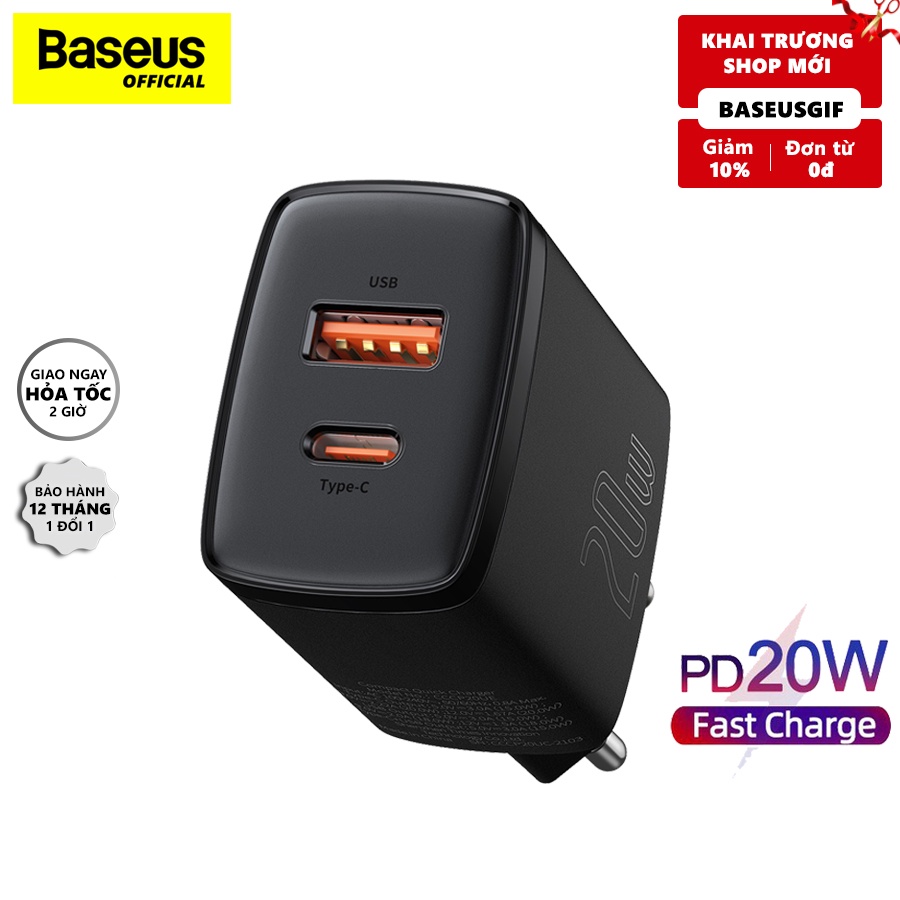 Củ Sạc Baseus Compact 20W PD 2 Cổng USB-A & Type-C - Hàng chính hãng