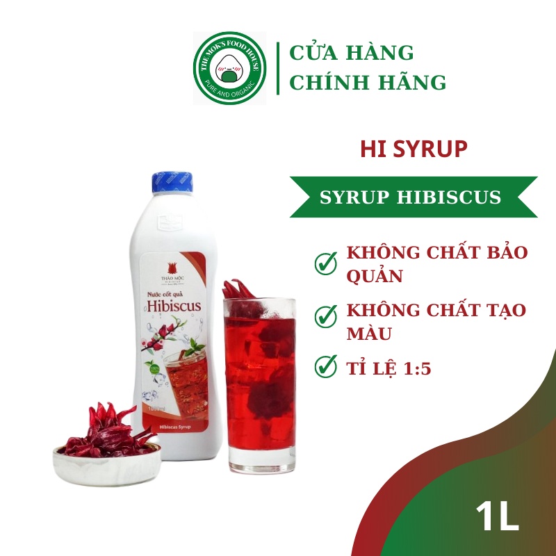 Nước cốt quả Hibiscus (Siro Atiso đỏ) không chất bảo quản - chai 1 lít từ 100% đài quả tươi