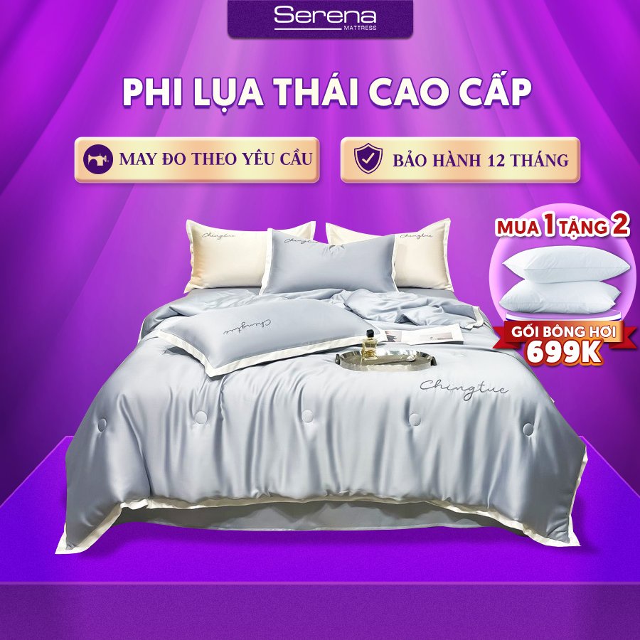 Bộ ga giường 5 món cao cấp Phi Lụa Thái SERENA bộ vỏ Drap Ga Ra Gối Nệm Đệm Phủ Trải Giường sang trọng