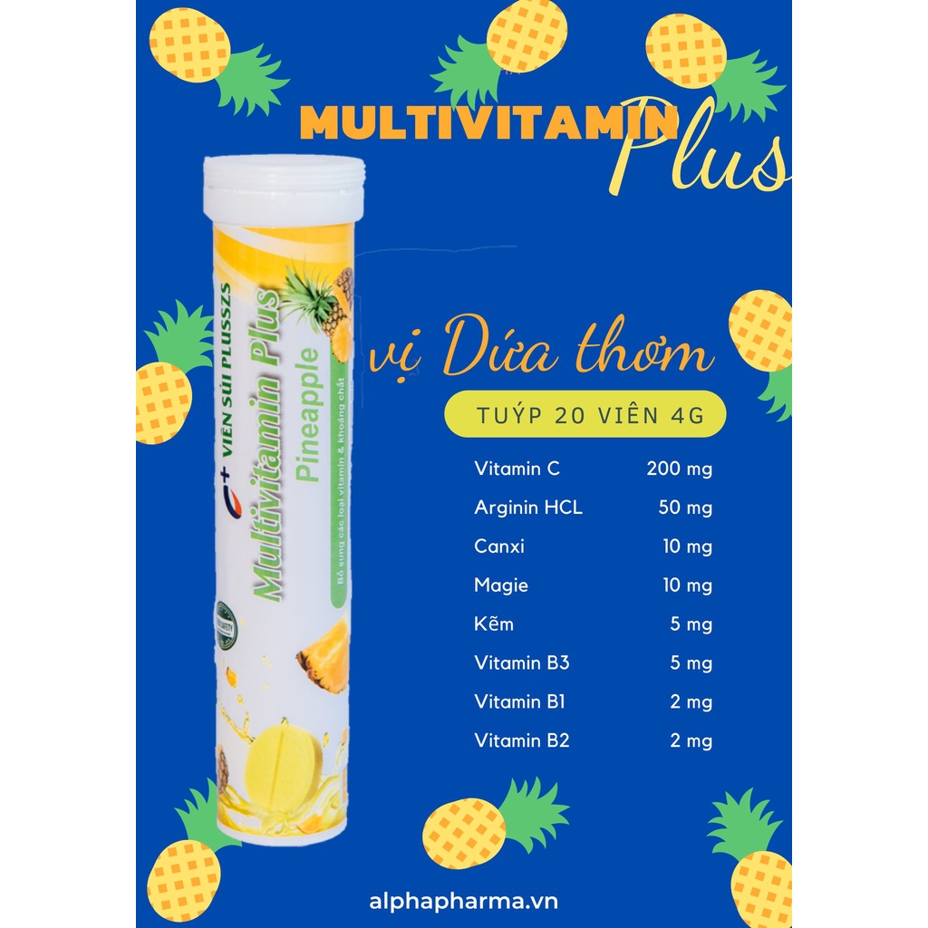 Viên sủi vitamin c vị dứa thanh mát giảm béo thơm ngon ( Tuýp 4g 20 viên )