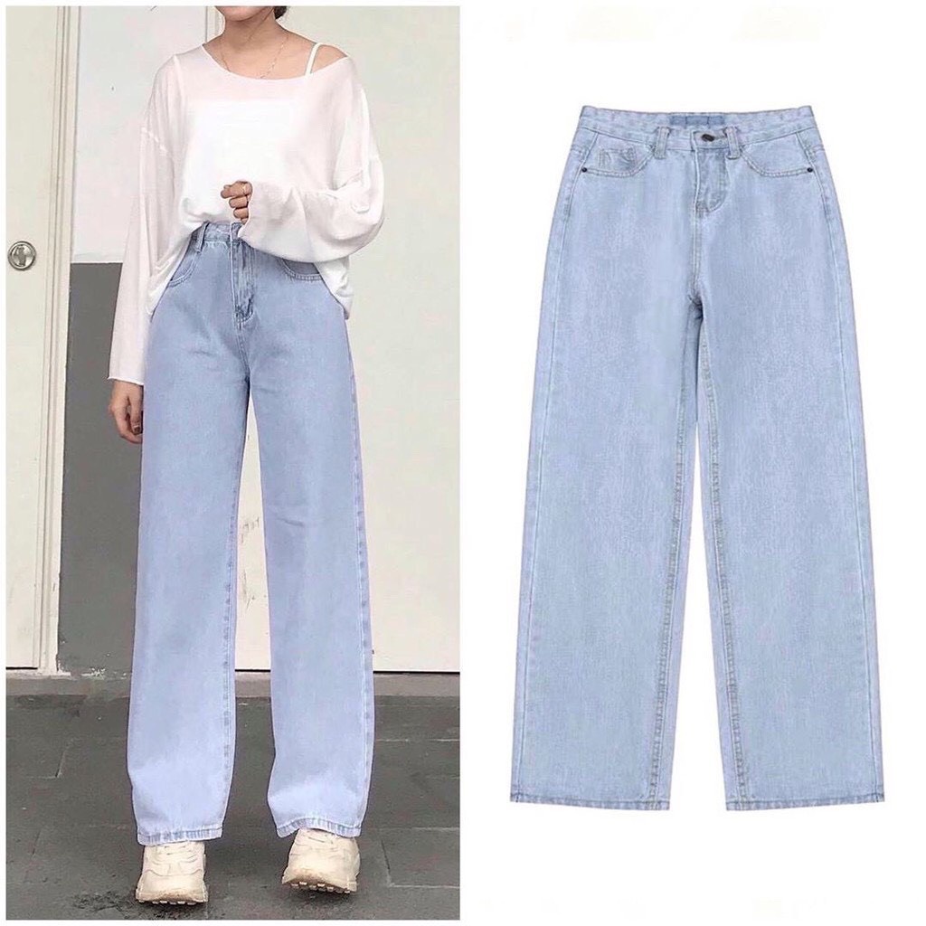 Quần bò nữ - quần jeans ống rộng lưng cao, vải bò dày đẹp , không giãn ,dáng suông LUMISA G100