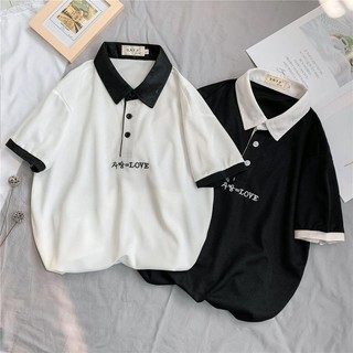 Áo thun có cổ , áo polo form rộng tay lỡ - chữ hàn