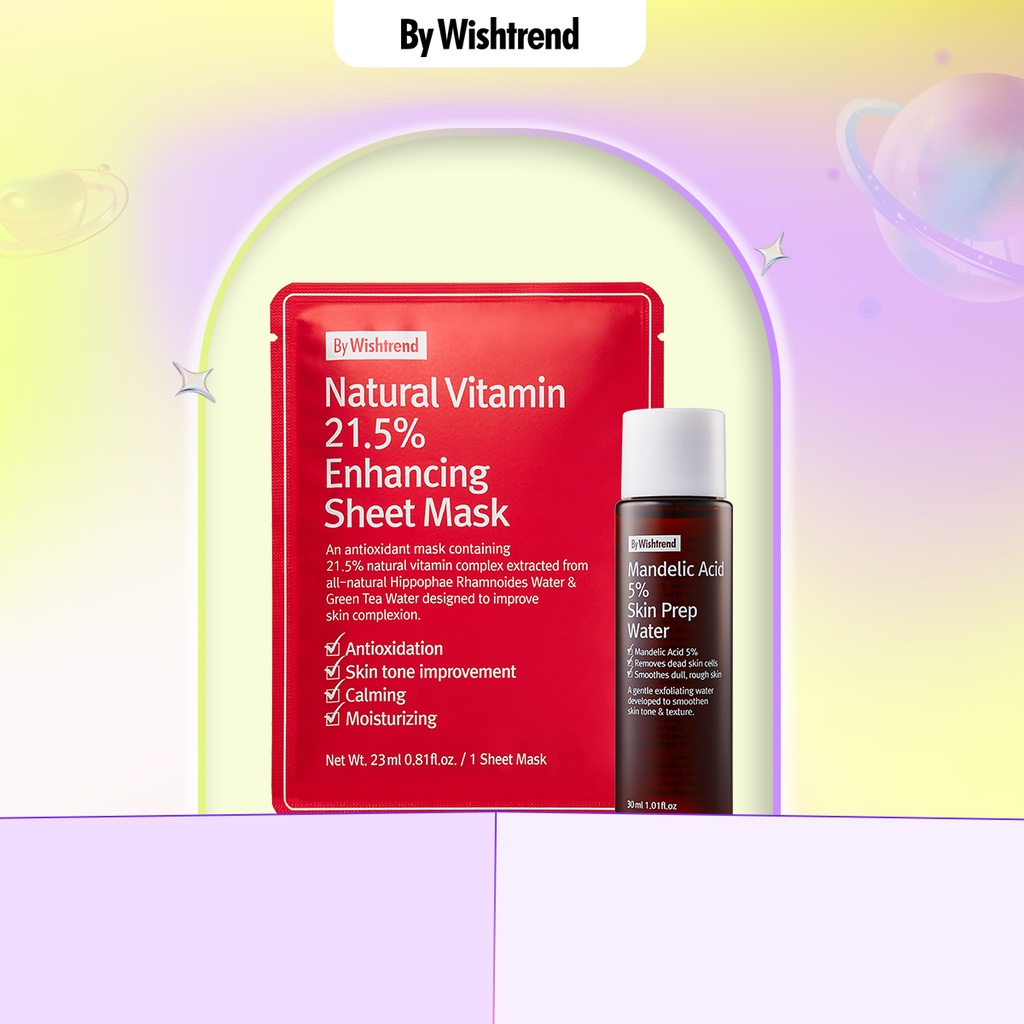 [QT]Combo By Wishtrend Nước Hoa Hồng Mandelic Acid 5% Water 30ml+1 By Wishtrend mặt nạ giấy Natural Vitamin 21.5% 23ml