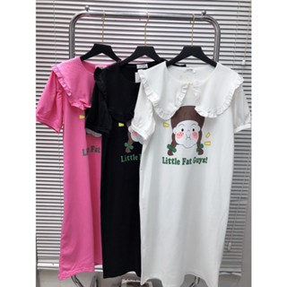 Đầm suông nữ dáng dài chữ a cổ bèo in hình baby doll chất cotton 3 màu