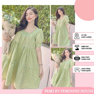 Đầm Caro Babydoll, đầm màu bơ, đầm caro phom suông, đầm đi biển, đầm diện đi du lịch, đầm cute, đầm xinh.