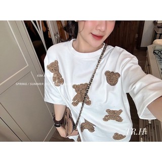 Áo Phông Gấu Đính Đá Form Rộng QC L1 (SẴN HỒNG)