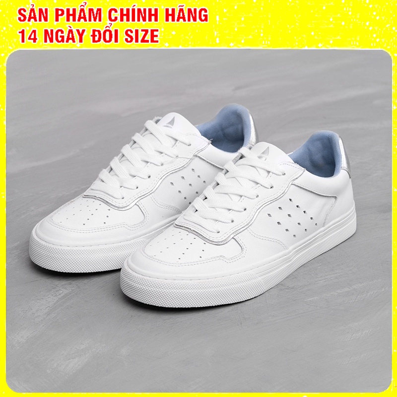 Giày Nữ Sneaker Da Cao Cấp Full Trắng Cổ Bạc Ánh Kim E03 WHITE/SILVER-WOW Giày Da Bò Nappa