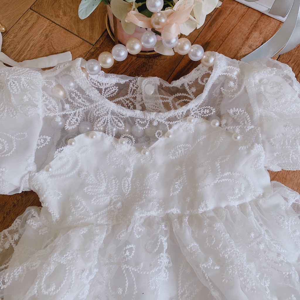 Body Váy Ren Trắng Cho Bé Gái Từ 4kg Đến 11kg Tặng Kèm Mũ Xinh Dịp Sinh Nhật, Thôi Nôi, Đầy Tháng