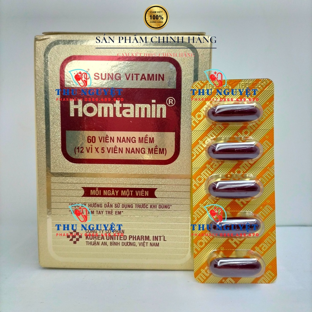 Homtamin hộp 12 vỉ x 5 viên nang mềm - Dùng cho người thể chất yếu, chán ăn, loạn dưỡng, mệt mỏi, gầy mòn, stress