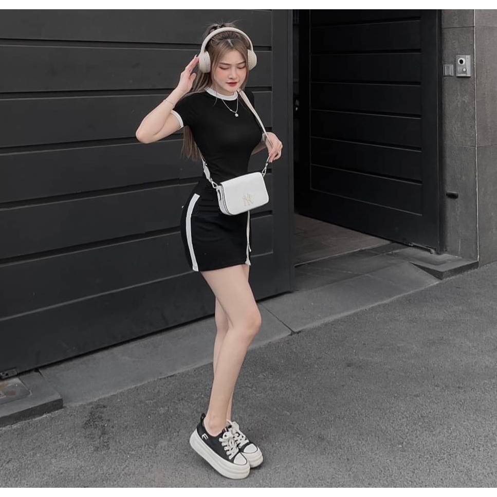 Váy Ngắn Sọc - Áo Thun Gân HOT - BT Fashion  +  BO02