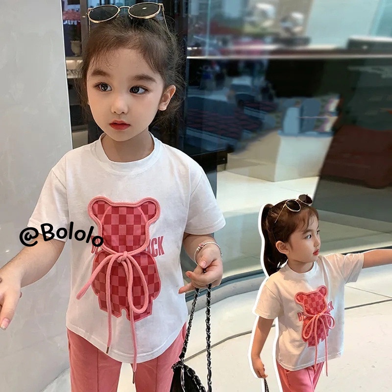 Bololo Set Áo Thun Tay Ngắn + Quần short Họa Tiết Hoạt Hình Dễ Thương Cho Bé Gái